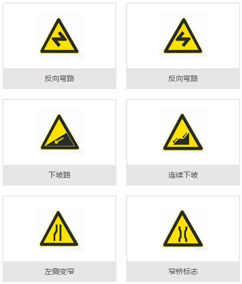 八角行形,顶角向下的等边三角行; 颜色除个别标志外,为白底,红圈,红杆