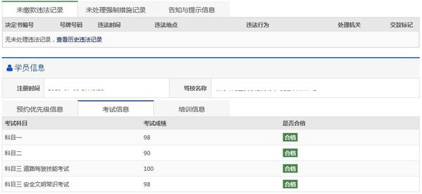 驾考成绩网上查询