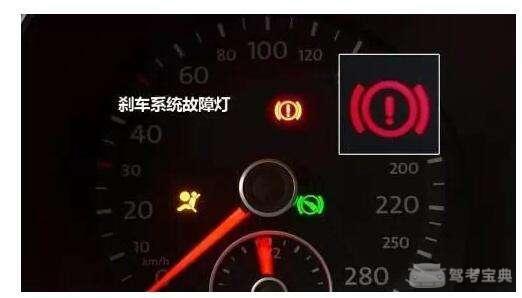 灯情况,如熄灭表示制动系统无故障,为手刹导致,如没熄灭,且刹车效果