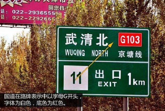 目前我国城市之间的道路网络主要分为国道,省道和高速公路,那么在路牌