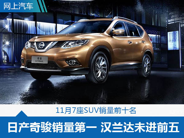 11月7座SUV销量前十名,日产奇骏夺冠,三款国