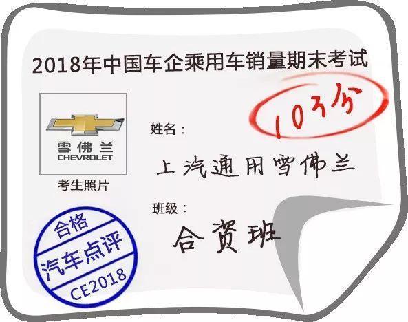 2018中国车市期末考试成绩榜：上汽通用雪佛兰